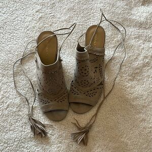 Ivanka Trump Suede Block Heel Ankle Tie Sandals - Size 9